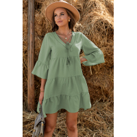 Green Cotton Tiered Babydoll Tunic Dress