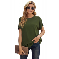 Green Round Neck Short Sleeve Solid Color Tee