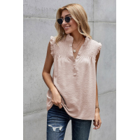 Apricot Frilled Tank Top with Buttons