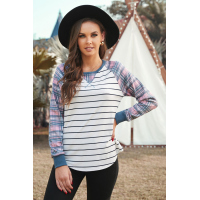 Plaid Raglan Sleeve Striped Top