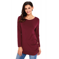 Claret Buttoned Side Long Sleeve Spring Autumn Womens Top