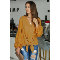 Yellow Rhapsody Cotton Balloon Sleeve Tie Top