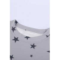 Gray Round Neck Star Print Long Sleeve Top