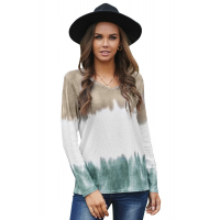 Color Block Tie Dye Pocketed Knit Long Sleeve Top