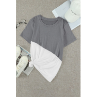 Gray Crew Neck Colorblock Tee