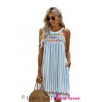 Blue Striped Printed Tank Dress