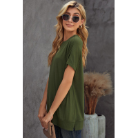 Green Round Neck Short Sleeve Solid Color Tee