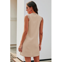 Apricot Eyelash V Neck Sleeveless Shift Mini Dress