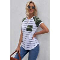 Green Striped Camo Pocketed Patch Tee