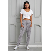 Gray Casual Drop Crotch Tapered Leg Pants