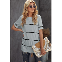 Gray Tie-dye Stripe Casual T-Shirt