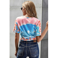 Blue Gradient Tie Dye V Neck T-shirt