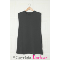 Gray Padded Shoulder Sleeveless Cotton Pocketed Mini Dress