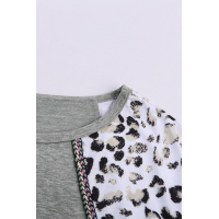 Gray Long Sleeve Top With Leopard Snakeskin Print