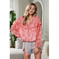 Red Saint Helena Printed Ruffle Blouse