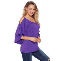 Purple Layered Sleeves Ruffled Off Shoulder Blouse