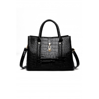 3pcs Black Alligator Faux Leather Handbag Crossbody Bag with Card Bag