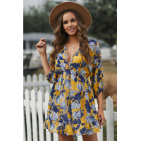 Yellow Ruffle Tiered Babydoll Style Mini Dress