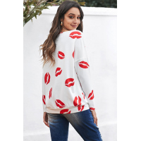 White Valentine’s Day Lip Prints Long Sleeve Top