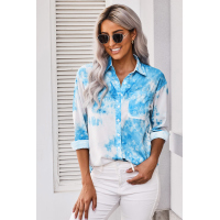 Blue Whirlwind Tie Dye Button Shirt with Pocket