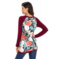 Burgundy Raglan Sleeve Floral Top