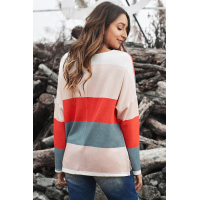 Color Block V Neck Long Sleeve Top with Side Slits