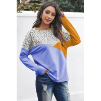 Leopard Color Block Splicing Long Sleeve Top