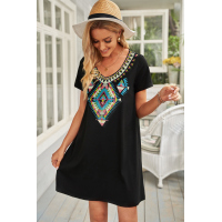 Boho Ethnic Print Short Sleeve Mini Dress