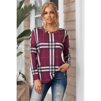 Plaid Pocketed Long Sleeve Top with Suede Elbow Patch