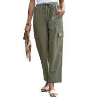 Green Driven Linen Blend Pocketed Cargo Pants