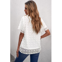 White Swiss Dot Texture Short Sleeve Top