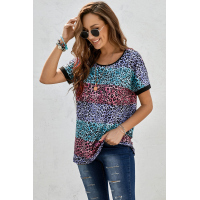 Multicolor Leopard Striped Colorblock T-shirt