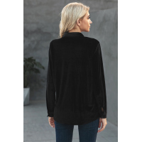 Black Retro Velvet Pocket Long Sleeve Shirt