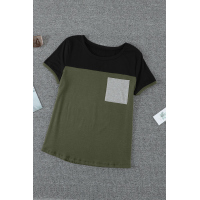 Green Color Block Pocketed T Shirt