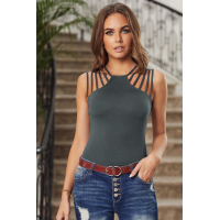 Gray Brief Studded Detail Multi-Strap Casual Tank Top