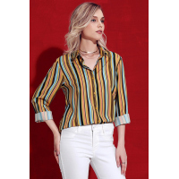 Yellow Multicolor Striped Long Sleeve Button Up Shirt