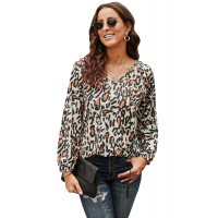 Leopard Print Peasant Blouse