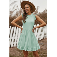 Green Pocketed Ruffle Babydoll Dress