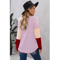 Red Heart Sequins Striped Long Sleeve Top