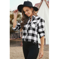 Black Buffalo Plaid Button Pocket Blouse