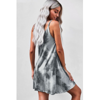 Gray U Neck Gradient Color Printed Sling Sleeveless Swing Mini Dress