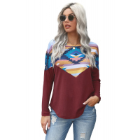 Burgundy Thermal Aztec Long Sleeve Top