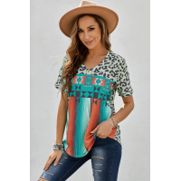 Leopard Serape Print V Neck T-shirt