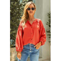 Orange Inspired Button Up Peasant Top