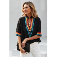 Black Ethnic Colorblock Short Sleeves Top