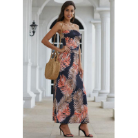 Orange Bohemian Bandeau Floral Print Maxi Dress