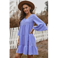 Sky Blue Cotton Tiered Babydoll Tunic Dress