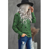 Green Round Neck Star Print Long Sleeve Top