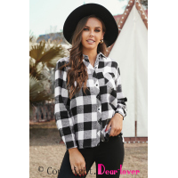 Black Buffalo Plaid Button Pocket Blouse