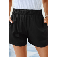 Black Cotton Blend Pocketed High Rise Shorts 